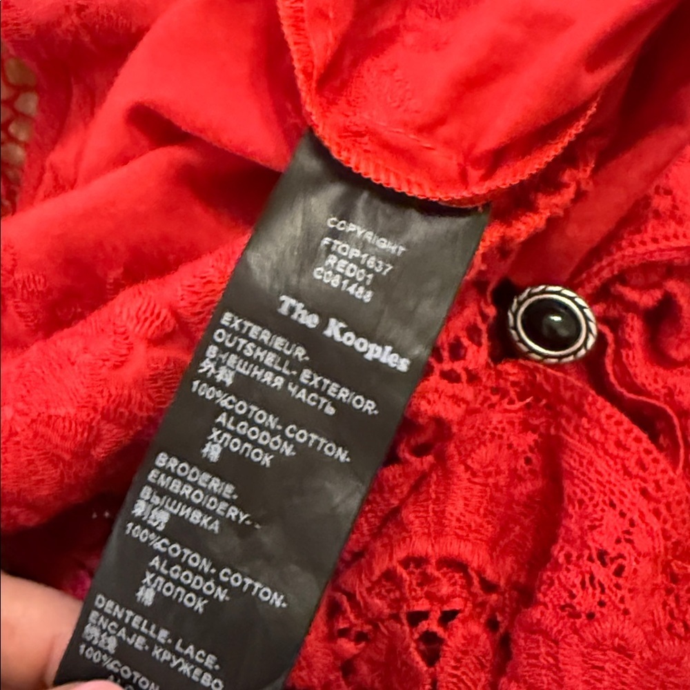 The Kooples Vibrant Red Lace Blouse size 3 - Picture 6 of 6